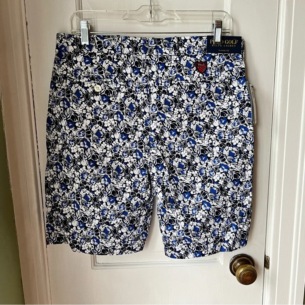 Polo Golf Ralph Lauren Mens Shorts navy blue and white floral pattern size 30
